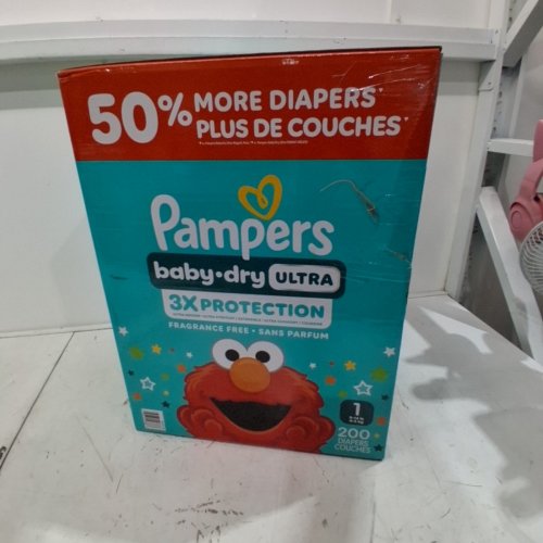 200PK PAMPERS BABY DRY ULTRA, FRAGRANCE FREE - SIZE 1 - ELMO image 2