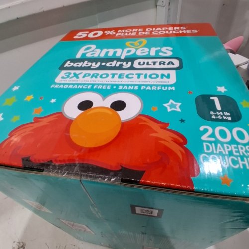 200PK PAMPERS BABY DRY ULTRA, FRAGRANCE FREE - SIZE 1 - ELMO image 3