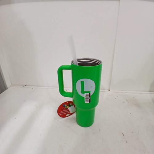 NINTENDO SUPER MARIO LUIGI METAL TUMBLER WITH STRAW - 40OZ - GREEN image 2