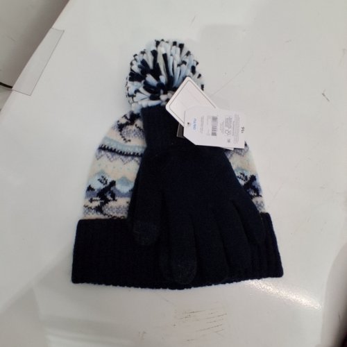 3PC TIME AND TRU WINTER HAT WITH GLOVES - TOUCH SCREEN COMPATIBLE - BLACK/ WHITE /BLUE image 2