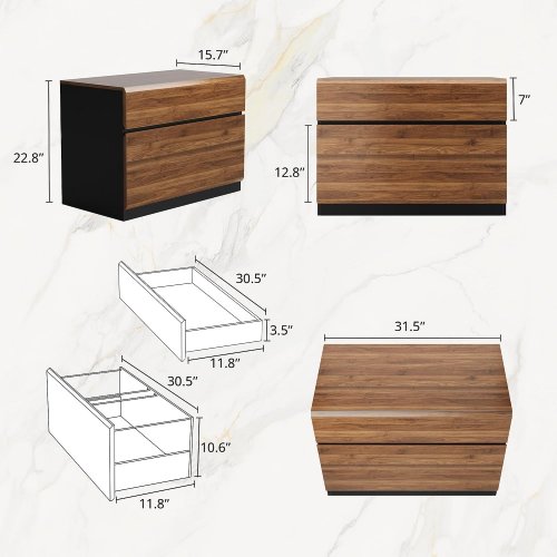 MODERN MATE 2 DRAWER FILING CABINET FOR OFFICE - 15.7" X 31.5" X 22.8" - BROWN/BLACK (MODEL:105560) image 2