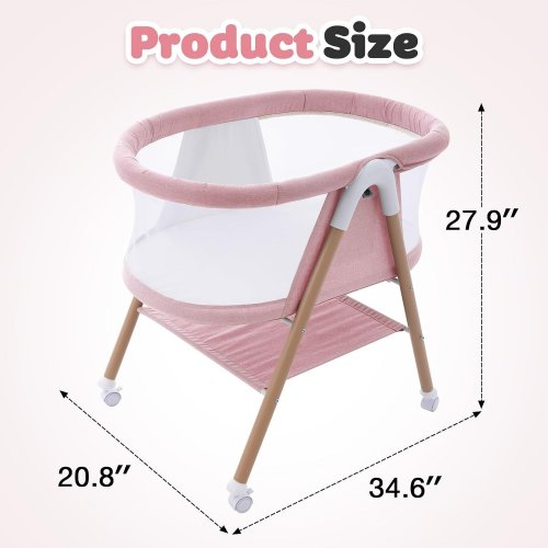 GYARING 3-IN-1 BABY BASSINET CRIB WITH MESH MOSQUITO NET AND CARRYING BAG - 34.6" X 20.8" X 27.9" - PINK image 2