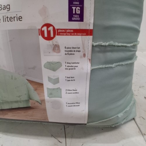 11PC MAINSTAYS BED IN A BAG SET - KING - GREEN/WHITE image 11