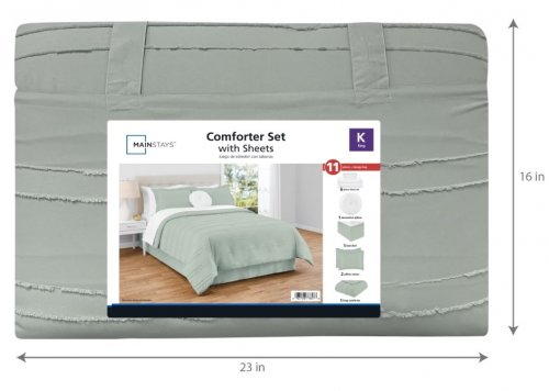 11PC MAINSTAYS BED IN A BAG SET - KING - GREEN/WHITE image 3