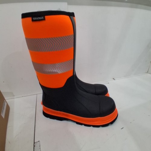 MENS TERRATRAX WATERPROOF STEEL TOE NEOPRENE MUCK MUD BOOTS WITH ANTI-SLIP OUTSOLE - 12 - ORANGE - (STYLE: BJ02-N8) image 4