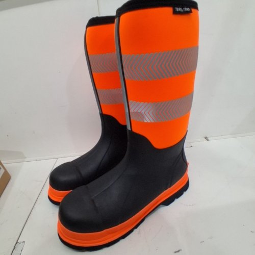 MENS TERRATRAX WATERPROOF STEEL TOE NEOPRENE MUCK MUD BOOTS WITH ANTI-SLIP OUTSOLE - 12 - ORANGE - (STYLE: BJ02-N8) image 5