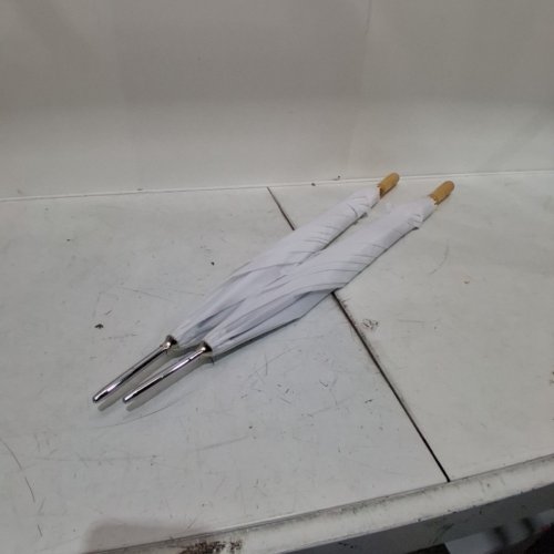 2PK AUTO-OPEN UMBRELLA WITH WOODEN HANDLE - 46"DX39"L - WHITE/NATURAL image 2