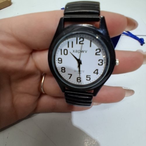 MENS JEWELRYWE ULTRA THIN EASY READER WATCH WITH ELASTIC STRAP - 1.45" - BLACK (MODEL: JW377P0001-MX) image 2