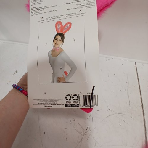 3PC FAUX FUR BUNNY EARS HEADBAND AND BOW TIE KIT - PINK image 2