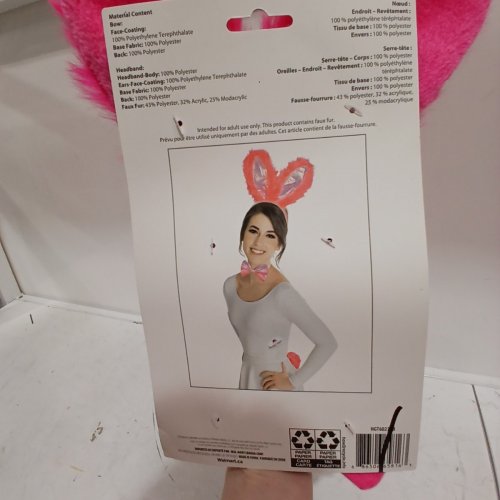 3PC FAUX FUR BUNNY EARS HEADBAND AND BOW TIE KIT - PINK image 4
