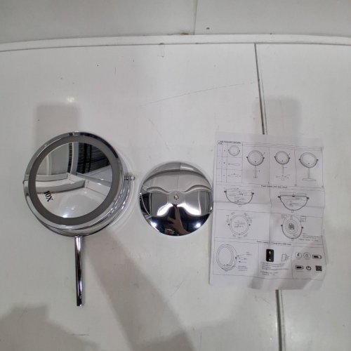 KEENSO BATTERY POWERED DOUBLE SIDED ROUND LED MAKEUP MIRROR - X10 MAGNIFICATION - SILVER/WHITE image 3