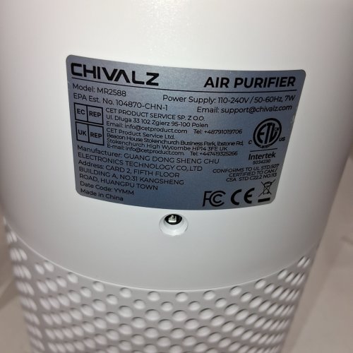 CHIVALZ AIR PURIFIER COVERS 270 SQ. FT - 240 V 7W - WHITE (MODEL: MR2588) image 3