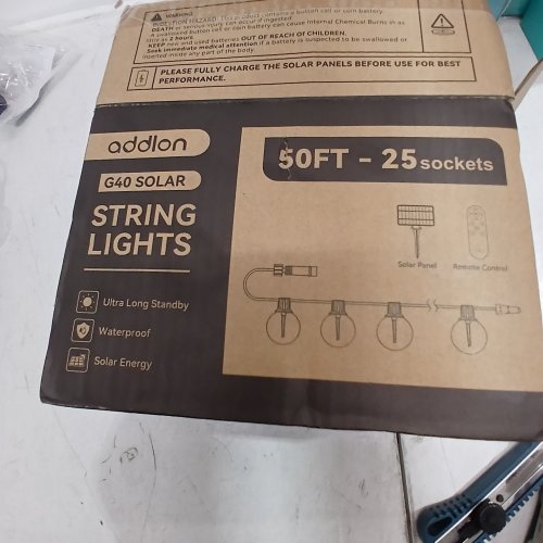 ADDLON G40 OUTDOOR DIMMABLE SHATTERPROOF BULB SOLAR STRING LIGHTS WITH REMOTE - 50FT WITH 25 SOCKETS image 2