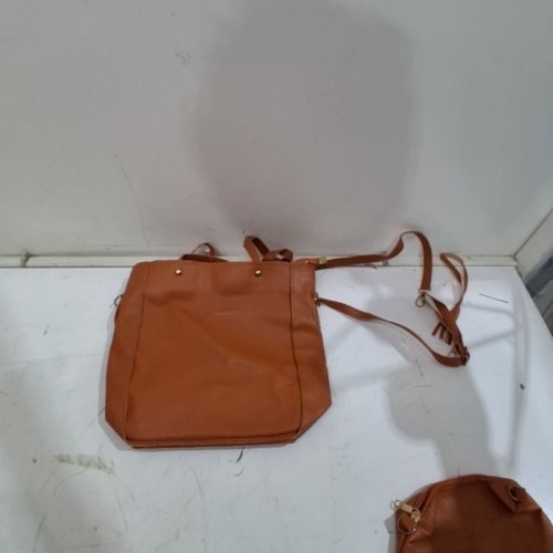 3PC JINGPIN FAUX LEATHER HANDBAG, MESSENGER BAG, WALLET, CARD CLOSURE SET - BROWN image 2