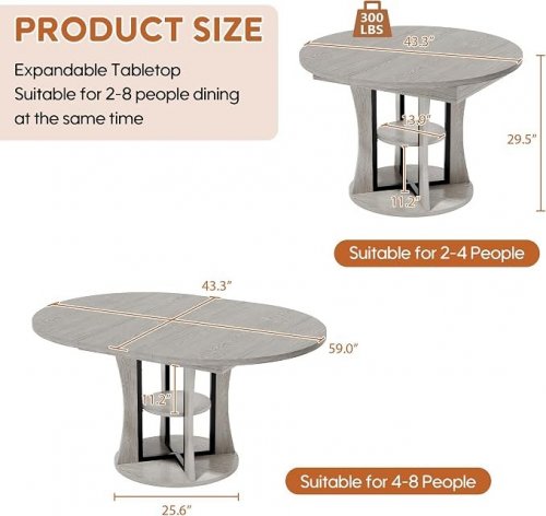 EXTENDABLE ROUND DINING TABLE WITH CENTER SHELF - 43" - 59" - NATURAL (MODEL: QC25043002-NATURAL) image 2