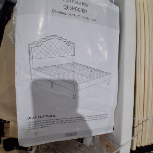 ALLEWIE VELVET BED FRAME WITH ADJUSTABLE HEADBOARD- FULL - WHITE (MODEL:USAN1042116AA-10) image 6