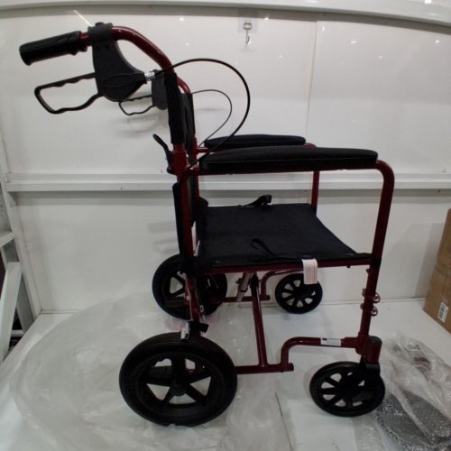 MEDLINE BASIC ALUMINUM FOLDABLE TRANSPORT CHAIR WITH LARGE WHEELS & BRAKES - 300LBS CAPACITY - 19" SEAT - RED (MODEL: MDS808210ARE) image 2
