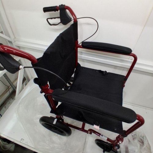 MEDLINE BASIC ALUMINUM FOLDABLE TRANSPORT CHAIR WITH LARGE WHEELS & BRAKES - 300LBS CAPACITY - 19" SEAT - RED (MODEL: MDS808210ARE) image 3
