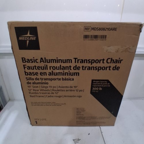 MEDLINE BASIC ALUMINUM FOLDABLE TRANSPORT CHAIR WITH LARGE WHEELS & BRAKES - 300LBS CAPACITY - 19" SEAT - RED (MODEL: MDS808210ARE) image 5