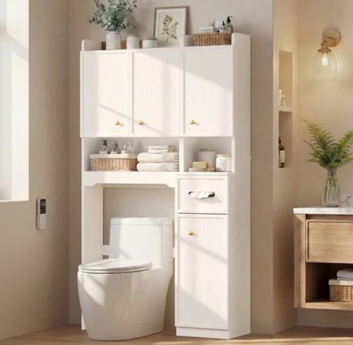 HAUOMS OVE RTHE TOILET STORAGE CABINET WITH DOORS - 8.7" X 69" X 35.5" - WHITE (MODEL: AJ-DJ505637) image 2