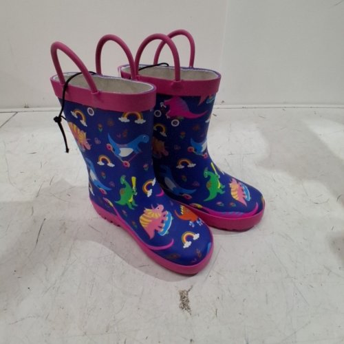 GIRL'S DINOSAUR PRINT RAIN BOOTS - US 10 - BLUE AND PINK image 2