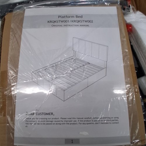 ALLEWIE WOODEN PLATFORM BED FRAME WITH VELVET UPHOLSTERED HEADBOARD - QUEEN - WHITE - (MODEL: KRQKSTW002) image 6