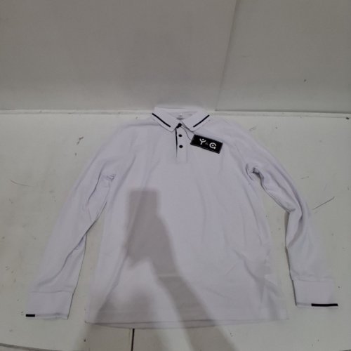 Y&C LONG-SLEEVE POLO SHIRT WITH BLACK-TIPPED COLLAR - SMALL - WHITE image 2