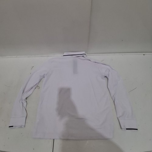 Y&C LONG-SLEEVE POLO SHIRT WITH BLACK-TIPPED COLLAR - SMALL - WHITE image 3