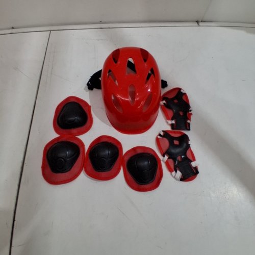 7PC KID'S BIKE CYCLING PROTECTIVE GEAR HELMET SET - OSFM - RED/BLACK image 2