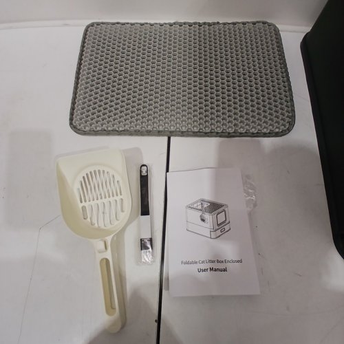 FOLDABLE CAT LITTER BOX WITH LID & SCOOP - 20" X 15" X 16" - GREY/BEIGE image 4