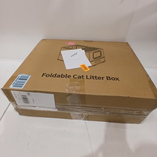 FOLDABLE CAT LITTER BOX WITH LID & SCOOP - 20" X 15" X 16" - GREY/BEIGE image 5