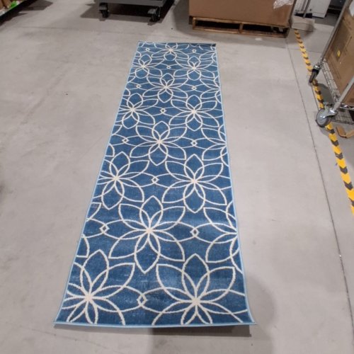 ECARPET AQUA TERALI CONTEMPORARY AREA RUG - 2FT 6" X 8FT - BLUE / WHITE image 2