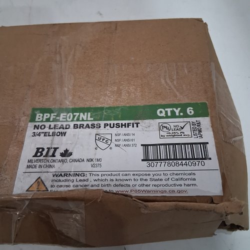 6 B11 NO-LEAD BRASS PUSHFIT 3/4" ELBOW FITTINGS (MODEL: BPF-E07NL) image 2