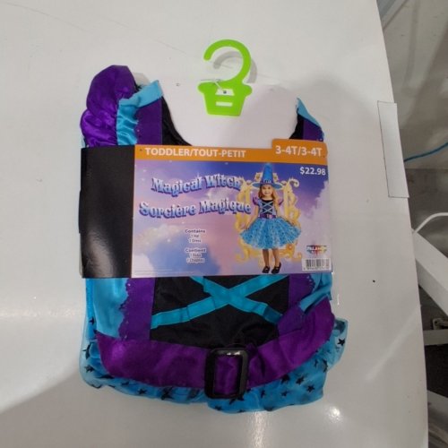 2PC TODDLER MAGICAL WITCH COSTUME DRESS AND HAT - 3-4T - BLUE/PURPLE image 2