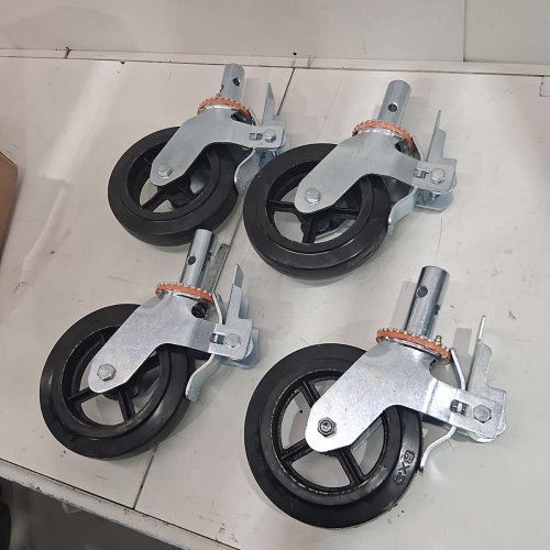 4PK 8" SCAFFOLDING RUBBER SWIVEL CASTER WHEELS WITH DUAL LOCKING - 280LB CAPACITY -SILVER/BLACK image 2