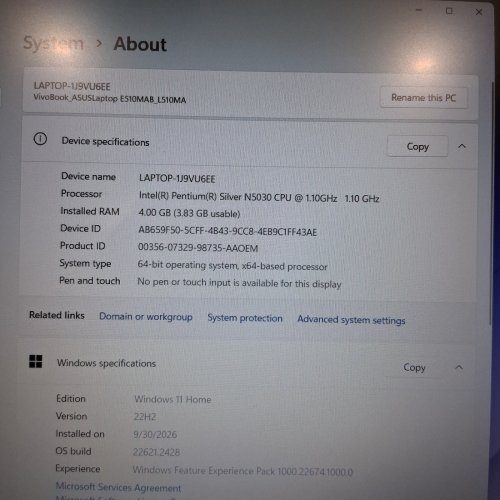 ASUS LAPTOP L510 LAPTOP - 15.6" FHD DISPLAY - INTEL PENTIUM SILVER N5030 - 4GB RAM - 128GB EMMC - WINDOWS 11 HOME - STAR BLACK (MODEL: L510MA-WS21) image 4