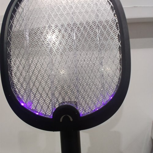 YISSVIC 2-IN-1 ELECTRIC FLY SWATTER FOLDABLE BUG ZAPPER RACKET WITH PURPLE ATTRACTANT LIGHT - RECHARGEABLE, 1800 MAH - BLACK (MODEL: WD-9002) image 2
