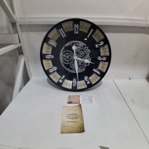 LESARLAMGARTEN BATTERY POWERED VINTAGE-STYLE METAL WALL CLOCK - 23" DIAMETER - BLACK AND BEIGE (ITEM: CM25260) image 3