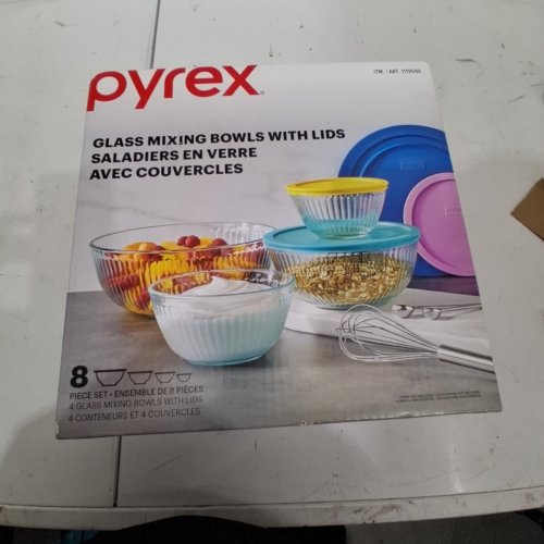 8PC PYREX GLASS SCULPTED MIXING BOWL SET - ASSORTED SIZES - CLEAR (MODEL :1119590) image 2