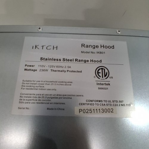 IKTCH 30" STAINLESS STEEL AND GLASS INSERT RANGE HOOD (MODEL: IKB01-30-W) image 7