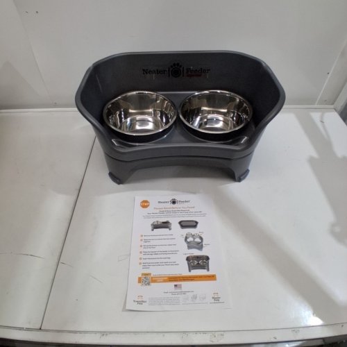 NEATER PETS NEATER FEEDER CAT DOG FOOD AND WATER BOWL HOLDER - LARGE - GUN METAL GREY image 2