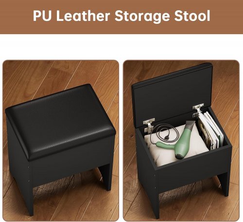 HAUOMS CORNER VANITY DESK WITH MIRROR LIGHTING & POWER OUTLET - 54.6" X 42.5" X 13.8" - BLACK (MODEL: AJ-DJ505637_1) image 5