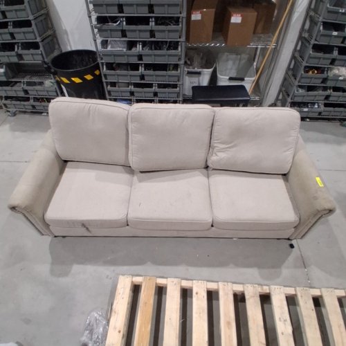 UPHOLSTERED 3 SEAT LINEN SOFA WITH STUDDED ARMS - BEIGE image 2
