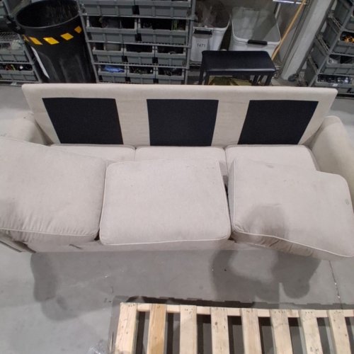 UPHOLSTERED 3 SEAT LINEN SOFA WITH STUDDED ARMS - BEIGE image 3
