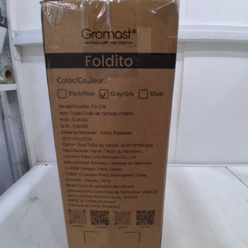 GROMAST FOLDITO ULTRA COMPACT & LIGHTWEIGHT FOLDING BABY STROLLER - GREY (MODEL: F2-CA) image 2