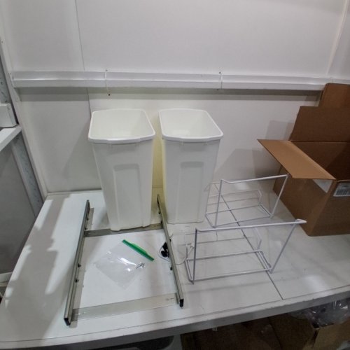 2PC SLIDING DOUBLE SOFT-CLOSE WASTE BIN - 14.3" X 22" X 18.8" - 35 QT - WHITE image 2