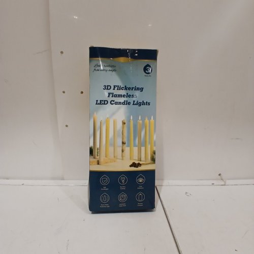 3PK 3D FLICKERING FLAMELESS LED TAPER CANDLE LIGHTS - 9.65", REAL WAX LED CANDLES - IVORY image 3