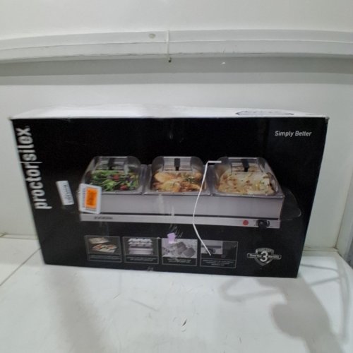 PROCTOR SILEX ADJUSTABLE HEAT BUFFET SERVER & FOOD WARMER WITH 3 OVEN-SAFE DISHES - 2.5QT /EACH- SILVER (MODEL : 34300RG) image 5