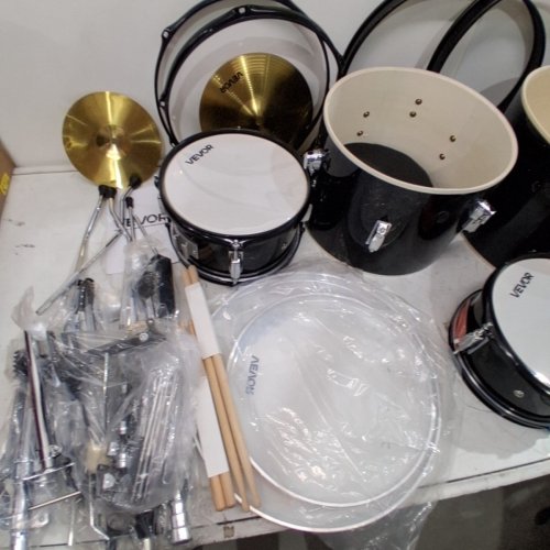 5PC VEVOR DRUM SET WITH STOOL - 16" - BLACK (MODEL: SH-002-BK) image 7