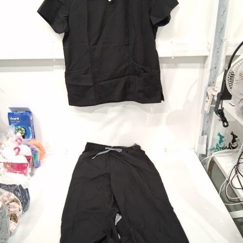 2PC NIAAHINN SCRUB TOP AND PANTS SET - SMALL - BLACK image 2